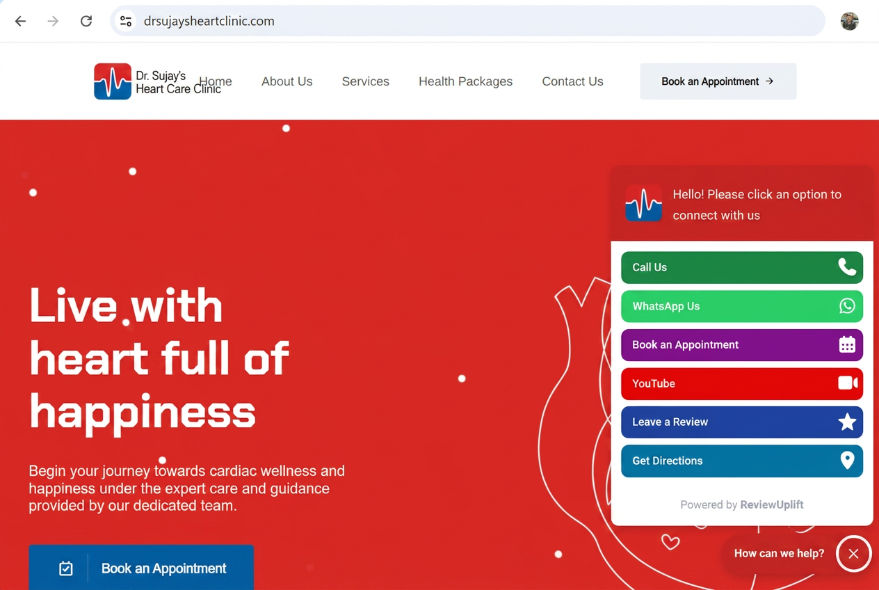 ReviewUplift Smart Button expanded on Dr Sujay's Heart Care Clinic
